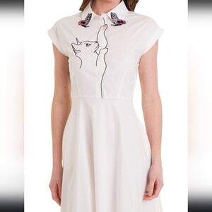 Banned Retro White Meow Cat and Butterfly Dress